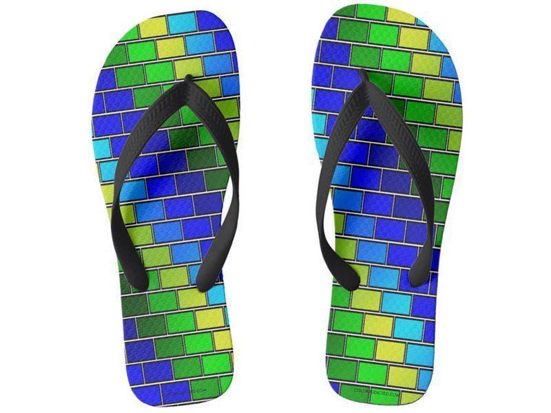 Flip Flops-BRICK WALL #2 Wide-Strap Flip Flops-Blues &amp; Greens-from COLORADDICTED.COM-