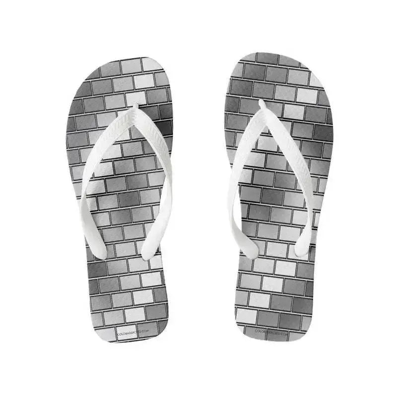 Flip Flops-BRICK WALL #2 Wide-Strap Flip Flops-Grays & White-from COLORADDICTED.COM-