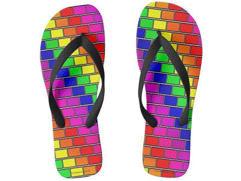 Flip Flops-BRICK WALL #2 Wide-Strap Flip Flops-Multicolor Bright-from COLORADDICTED.COM-