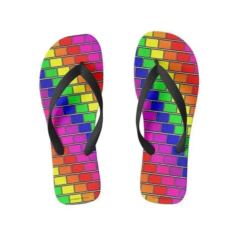 Flip Flops-BRICK WALL #2 Wide-Strap Flip Flops-Multicolor Bright-from COLORADDICTED.COM-