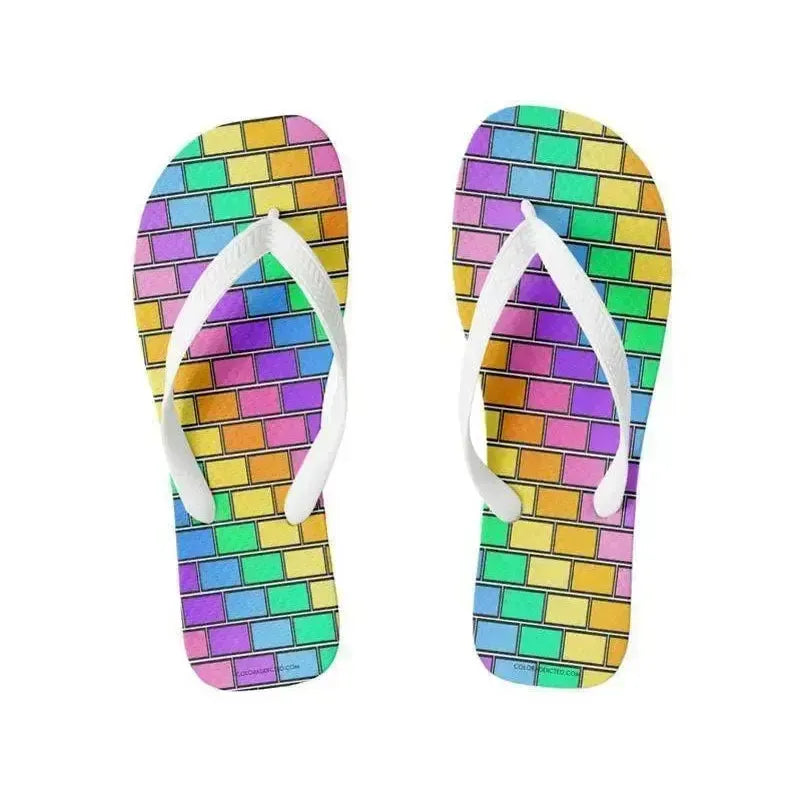 Flip Flops-BRICK WALL #2 Wide-Strap Flip Flops-Multicolor Light-from COLORADDICTED.COM-
