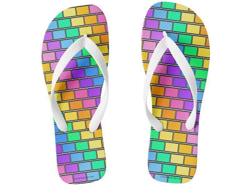 Flip Flops-BRICK WALL #2 Wide-Strap Flip Flops-Multicolor Light-from COLORADDICTED.COM-