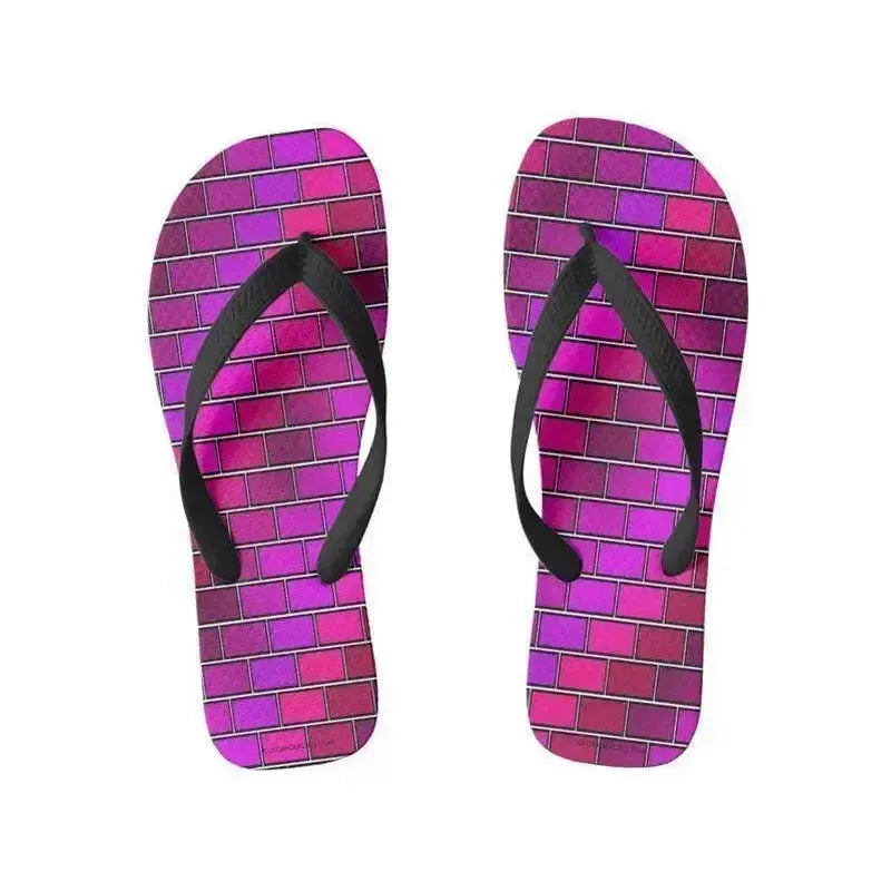 Flip Flops-BRICK WALL #2 Wide-Strap Flip Flops-Purples & Fuchsias & Violets & Magentas-from COLORADDICTED.COM-