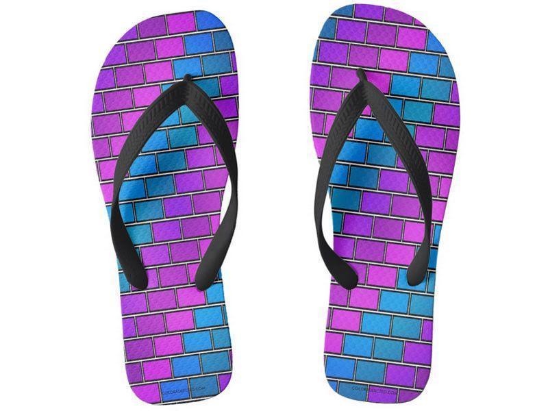 Flip Flops-BRICK WALL #2 Wide-Strap Flip Flops-Purples &amp; Violets &amp; Fuchsias &amp; Turquoises-from COLORADDICTED.COM-