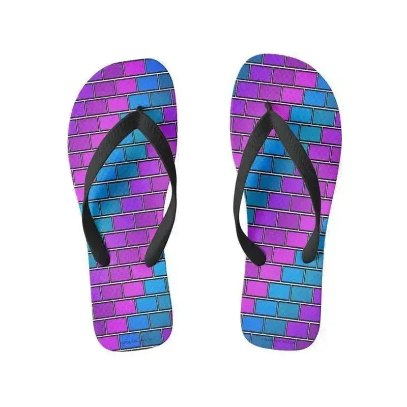 Flip Flops-BRICK WALL #2 Wide-Strap Flip Flops-Purples & Violets & Fuchsias & Turquoises-from COLORADDICTED.COM-