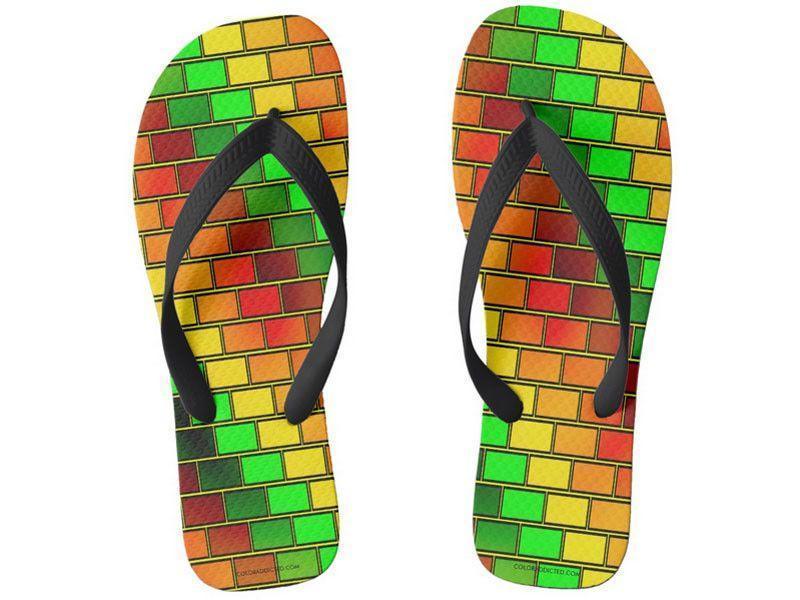 Flip Flops-BRICK WALL #2 Wide-Strap Flip Flops-Reds &amp; Oranges &amp; Yellows &amp; Greens-from COLORADDICTED.COM-