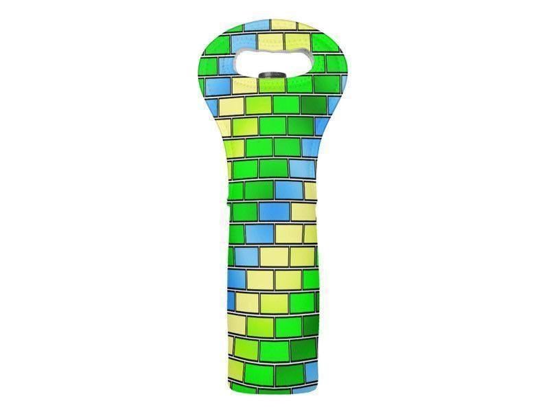 Wine Totes-BRICK WALL #2 Wine Totes-Greens &amp; Yellows &amp; Light Blues-from COLORADDICTED.COM-