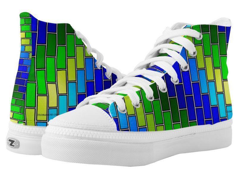 ZipZ High-Top Sneakers-BRICK WALL #2 ZipZ High-Top Sneakers-Blues &amp; Greens-from COLORADDICTED.COM-