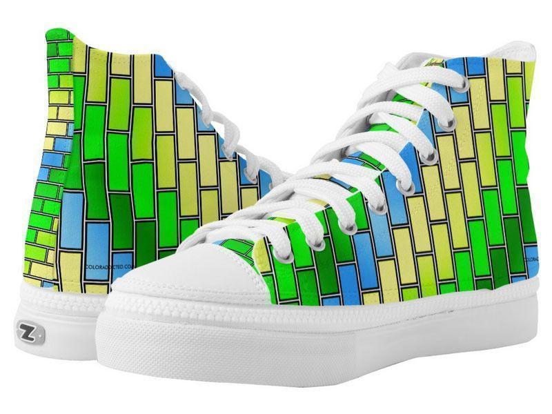 ZipZ High-Top Sneakers-BRICK WALL #2 ZipZ High-Top Sneakers-Greens &amp; Yellows &amp; Light Blues-from COLORADDICTED.COM-