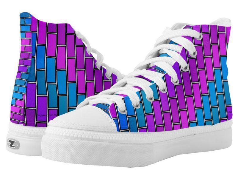 ZipZ High-Top Sneakers-BRICK WALL #2 ZipZ High-Top Sneakers-Purples &amp; Violets &amp; Fuchsias &amp; Turquoises-from COLORADDICTED.COM-