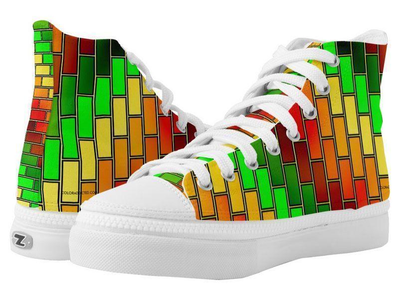 ZipZ High-Top Sneakers-BRICK WALL #2 ZipZ High-Top Sneakers-Reds &amp; Oranges &amp; Yellows &amp; Greens-from COLORADDICTED.COM-
