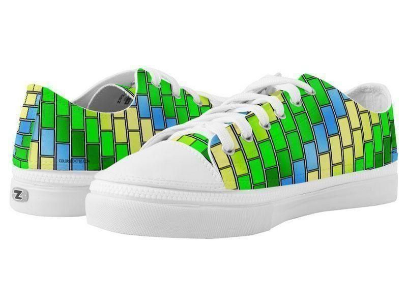 ZipZ Low-Top Sneakers-BRICK WALL #2 ZipZ Low-Top Sneakers-Greens & Yellows & Light Blues-from COLORADDICTED.COM-