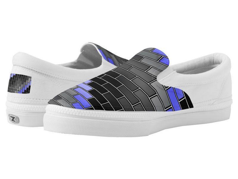 ZipZ Slip-On Sneakers-BRICK WALL #2 ZipZ Slip-On Sneakers-Black &amp; Grays &amp; Light Blues-from COLORADDICTED.COM-