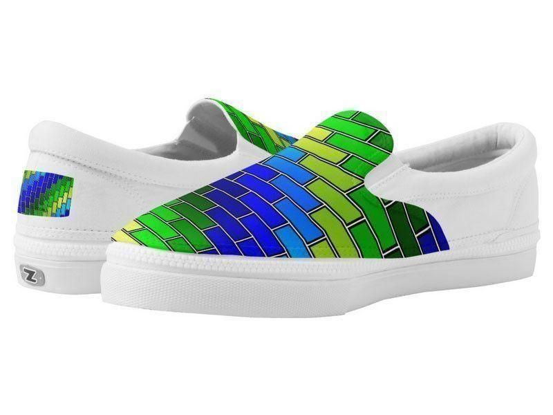ZipZ Slip-On Sneakers-BRICK WALL #2 ZipZ Slip-On Sneakers-Blues &amp; Greens-from COLORADDICTED.COM-