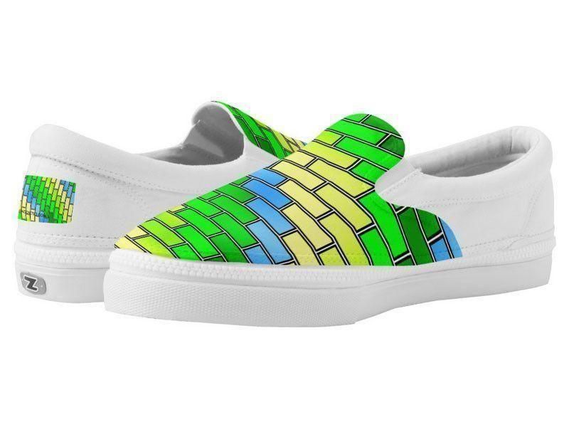 ZipZ Slip-On Sneakers-BRICK WALL #2 ZipZ Slip-On Sneakers-Greens &amp; Yellows &amp; Light Blues-from COLORADDICTED.COM-