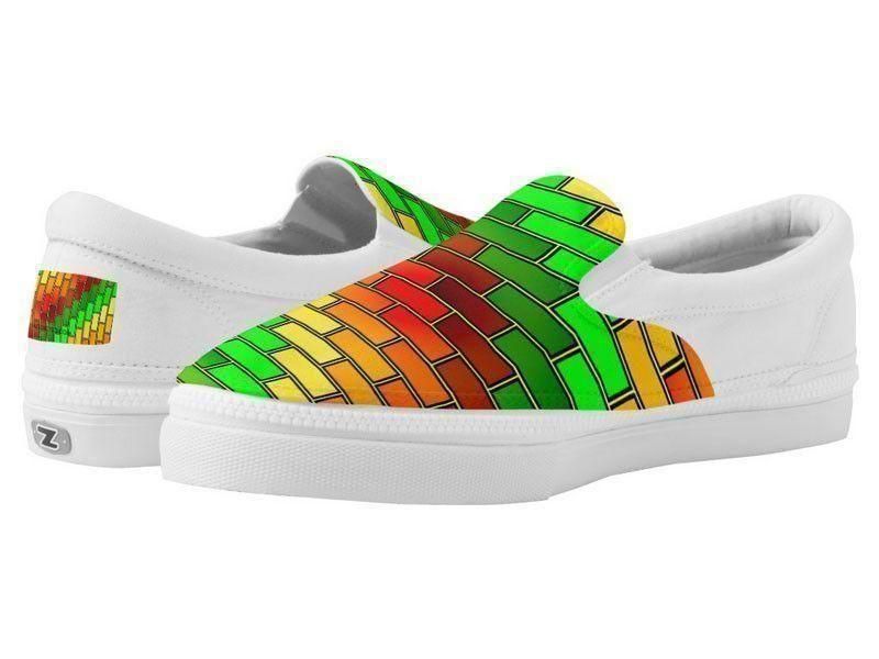 ZipZ Slip-On Sneakers-BRICK WALL #2 ZipZ Slip-On Sneakers-Reds &amp; Oranges &amp; Yellows &amp; Greens-from COLORADDICTED.COM-