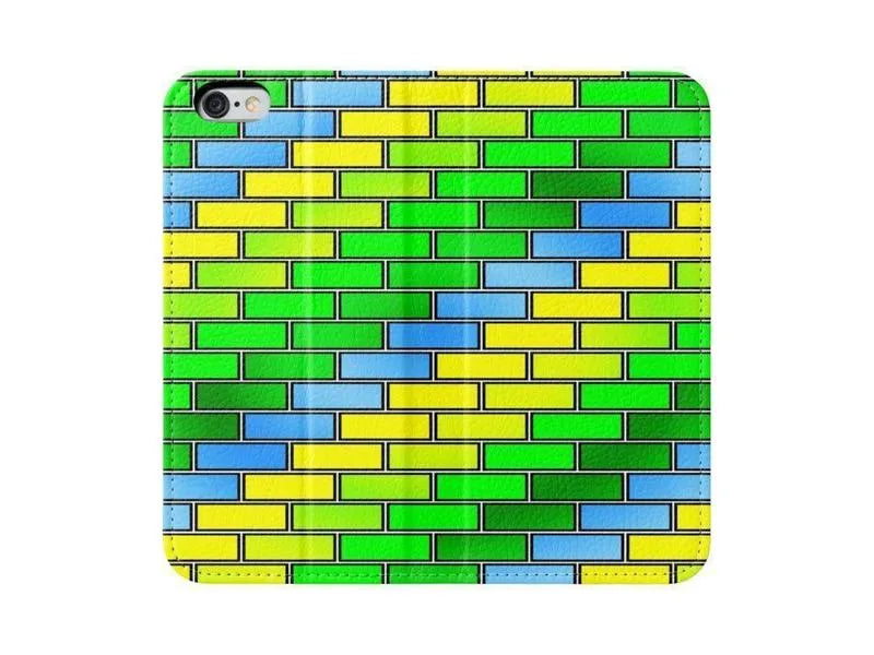 iPhone Wallets-BRICK WALL #2 iPhone Wallets-Greens & Yellows & Light Blues-from COLORADDICTED.COM-