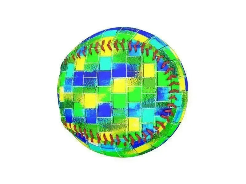 Baseballs-BRICK WALL SMUDGED Baseballs-Blues & Greens & Yellows-from COLORADDICTED.COM-