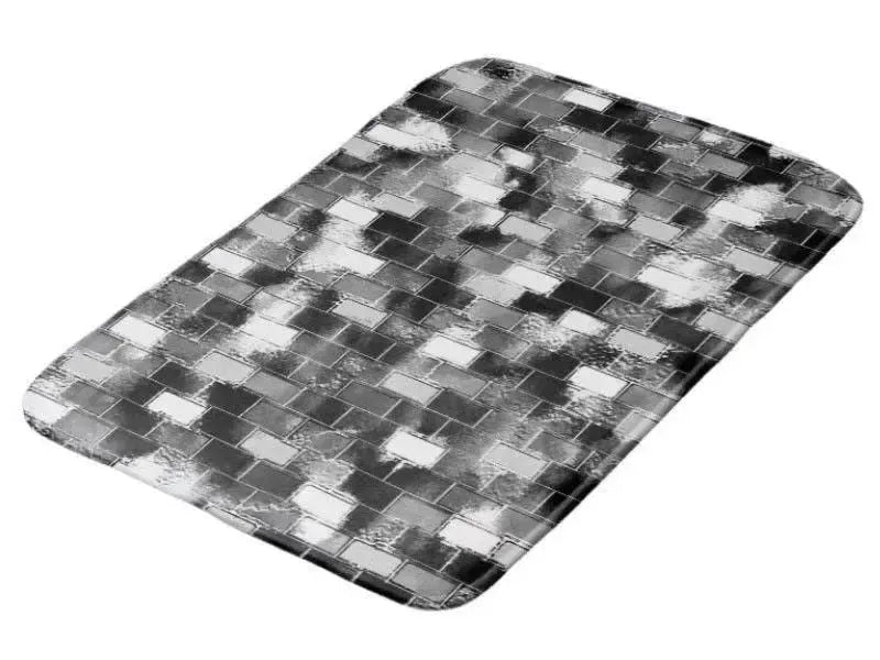 Bath Mats-BRICK WALL SMUDGED Bath Mats-Black, Grays & White-from COLORADDICTED.COM-