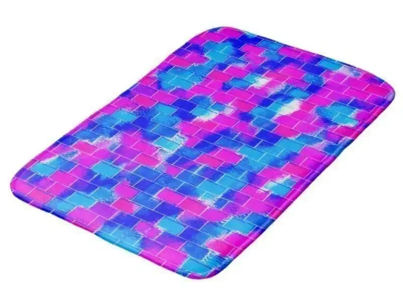 Bath Mats-BRICK WALL SMUDGED Bath Mats-Blues & Fuchsias-from COLORADDICTED.COM-