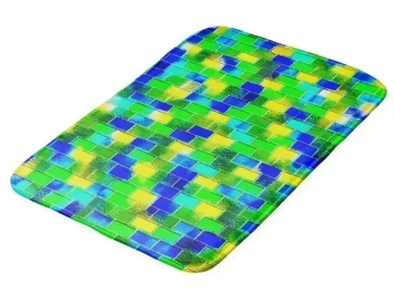 Bath Mats-BRICK WALL SMUDGED Bath Mats-Blues, Greens & Yellows-from COLORADDICTED.COM-