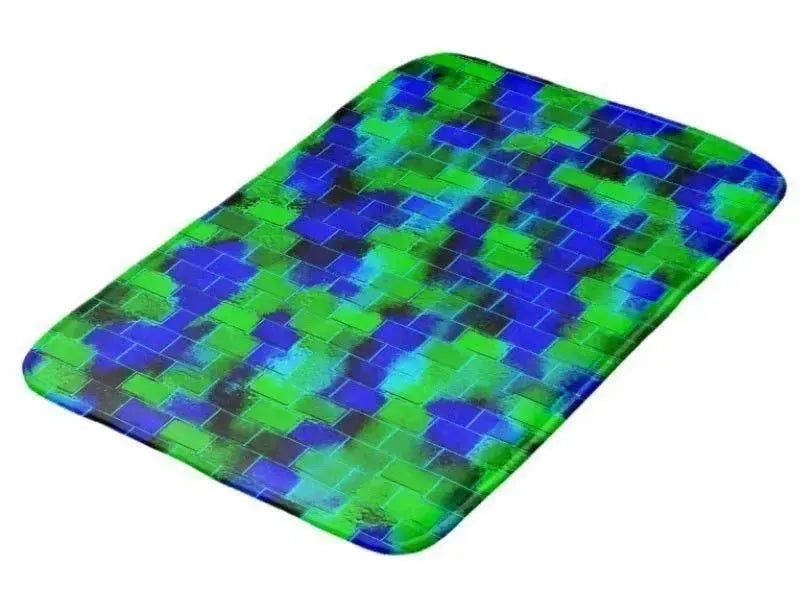 Bath Mats-BRICK WALL SMUDGED Bath Mats-Blues & Greens-from COLORADDICTED.COM-