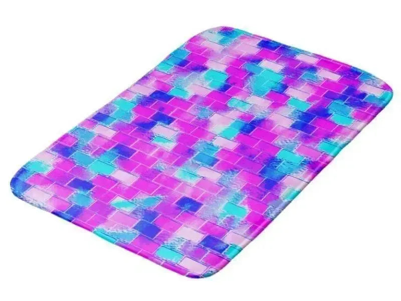 Bath Mats-BRICK WALL SMUDGED Bath Mats-Blues, Purples, Fuchsias & Pinks-from COLORADDICTED.COM-