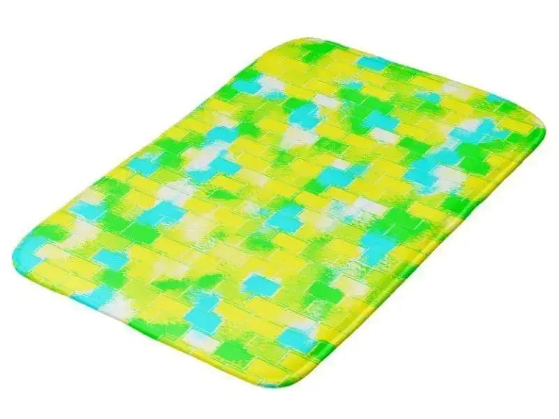 Bath Mats-BRICK WALL SMUDGED Bath Mats-Greens, Yellows & Light Blues-from COLORADDICTED.COM-