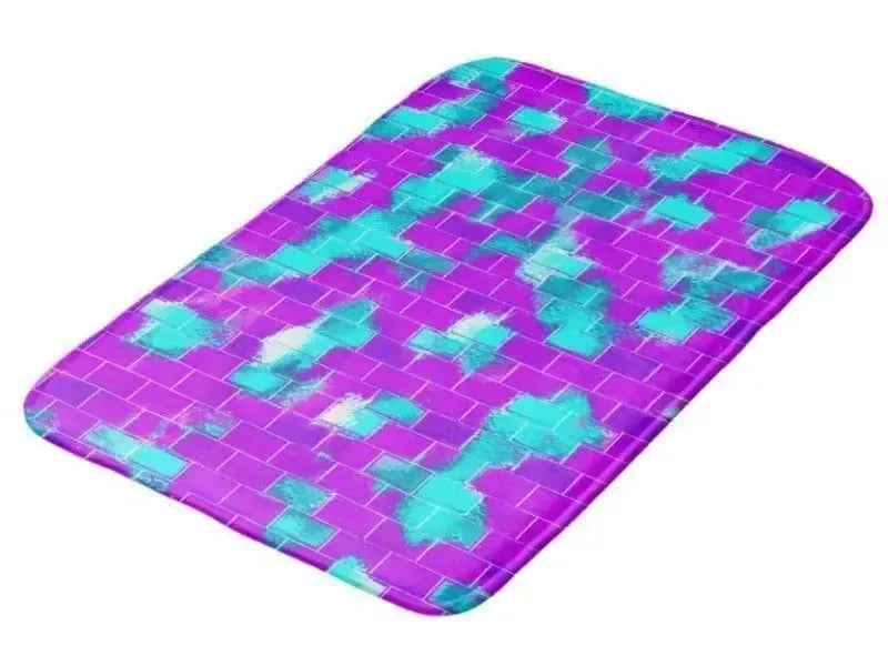 Bath Mats-BRICK WALL SMUDGED Bath Mats-Purples, Violets & Turquoises-from COLORADDICTED.COM-
