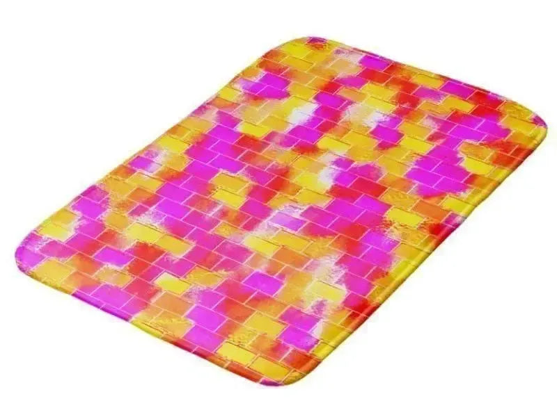 Bath Mats-BRICK WALL SMUDGED Bath Mats-Reds, Oranges, Yellows & Fuchsias-from COLORADDICTED.COM-