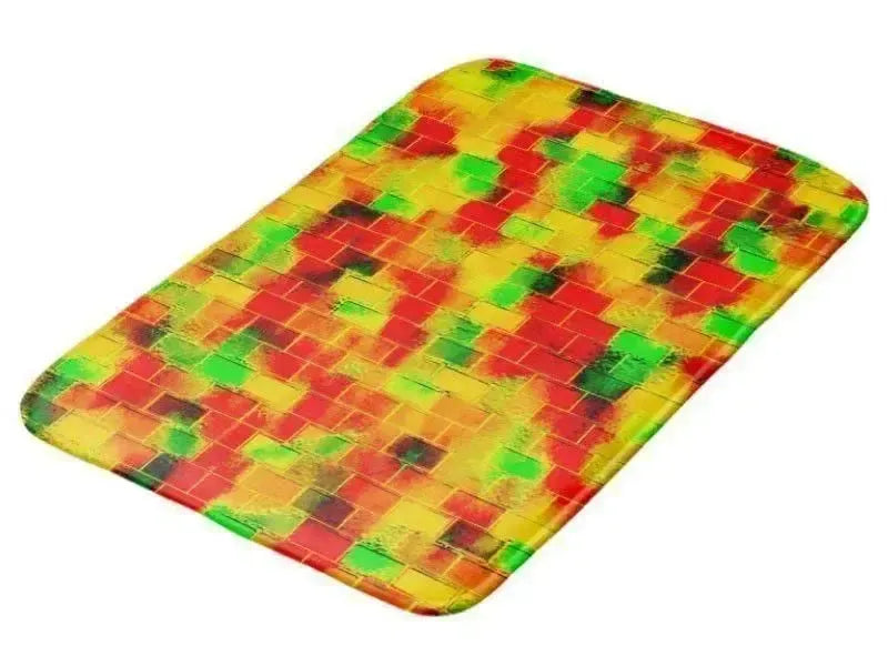 Bath Mats-BRICK WALL SMUDGED Bath Mats-Reds, Oranges, Yellows & Greens-from COLORADDICTED.COM-