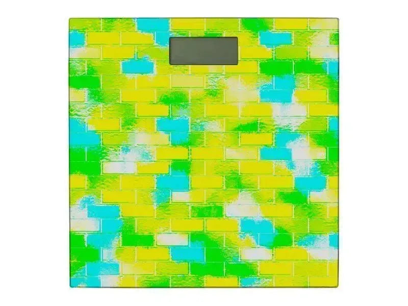 Bathroom Scales-BRICK WALL SMUDGED Bathroom Scales-Greens, Yellows & Light Blues-from COLORADDICTED.COM-
