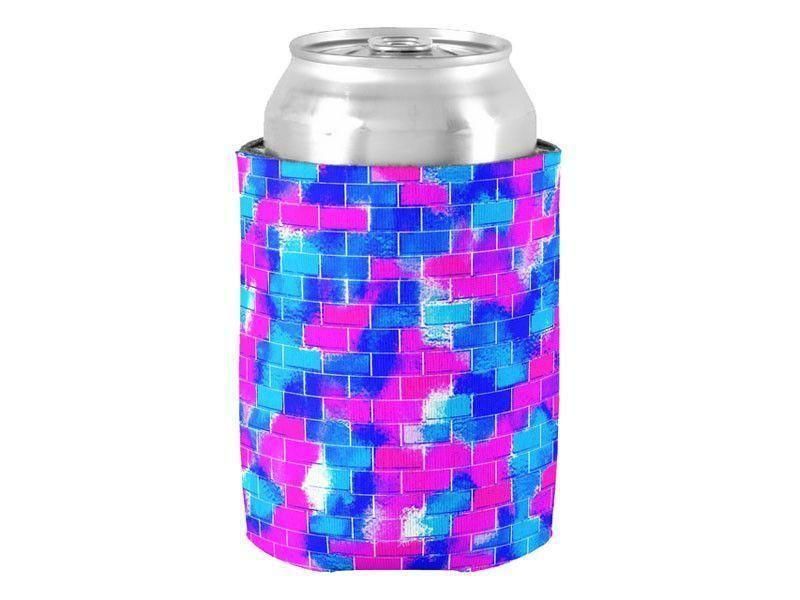 Can Cooler Sleeves – Can Koozies-BRICK WALL SMUDGED Bottle &amp; Can Cooler Sleeves – Bottle &amp; Can Koozies-Blues &amp; Fuchsias-from COLORADDICTED.COM-