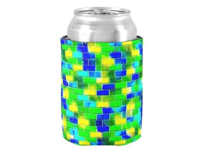 Can Cooler Sleeves – Can Koozies-BRICK WALL SMUDGED Bottle &amp; Can Cooler Sleeves – Bottle &amp; Can Koozies-Blues &amp; Greens &amp; Yellows-from COLORADDICTED.COM-