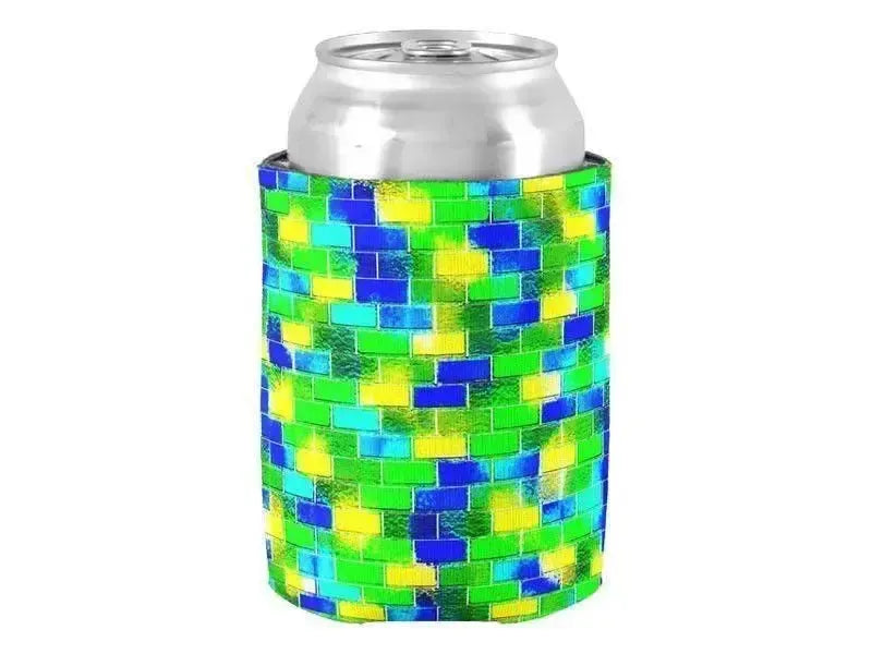 Can Cooler Sleeves – Can Koozies-BRICK WALL SMUDGED Bottle & Can Cooler Sleeves – Bottle & Can Koozies-Blues & Greens & Yellows-from COLORADDICTED.COM-