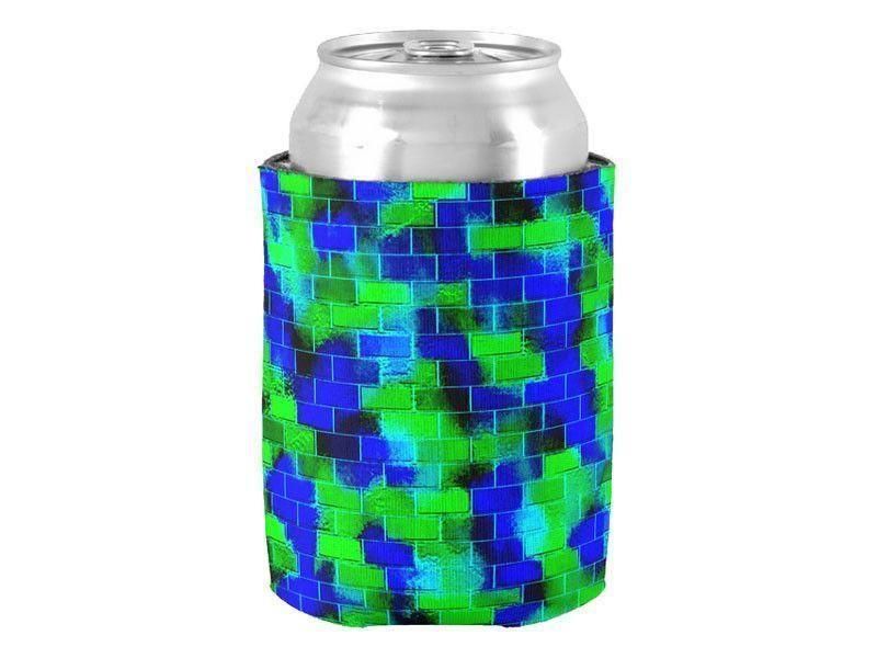 Can Cooler Sleeves – Can Koozies-BRICK WALL SMUDGED Bottle &amp; Can Cooler Sleeves – Bottle &amp; Can Koozies-Blues &amp; Greens-from COLORADDICTED.COM-