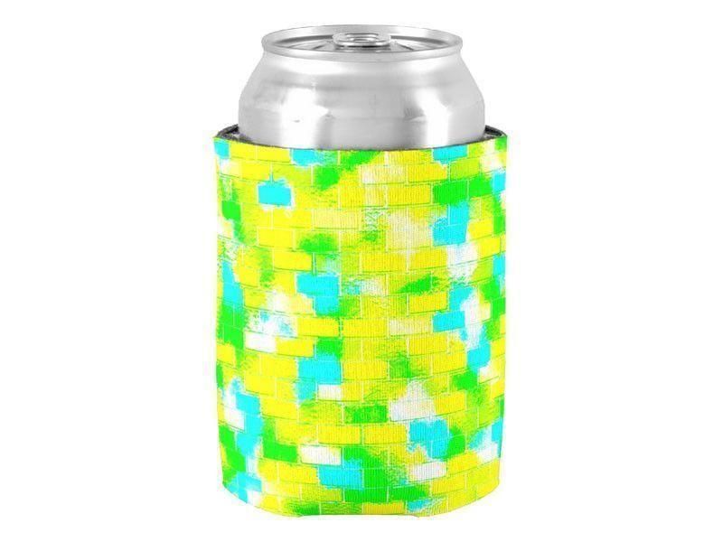 Can Cooler Sleeves – Can Koozies-BRICK WALL SMUDGED Bottle &amp; Can Cooler Sleeves – Bottle &amp; Can Koozies-Greens &amp; Yellows &amp; Light Blues-from COLORADDICTED.COM-
