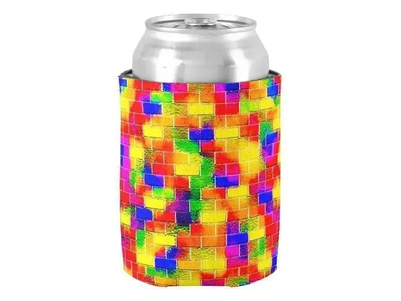 Can Cooler Sleeves – Can Koozies-BRICK WALL SMUDGED Bottle & Can Cooler Sleeves – Bottle & Can Koozies-Multicolor Bright-from COLORADDICTED.COM-