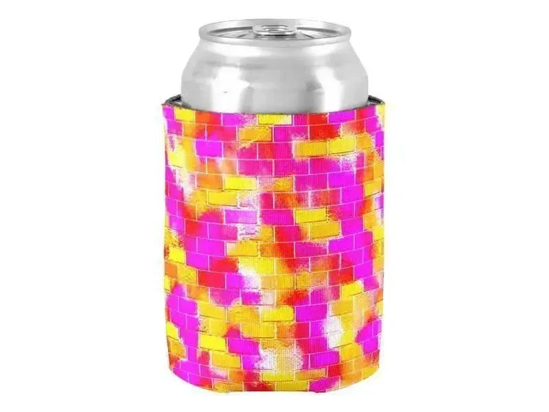 Can Cooler Sleeves – Can Koozies-BRICK WALL SMUDGED Bottle & Can Cooler Sleeves – Bottle & Can Koozies-Reds & Oranges & Yellows & Fuchsias-from COLORADDICTED.COM-