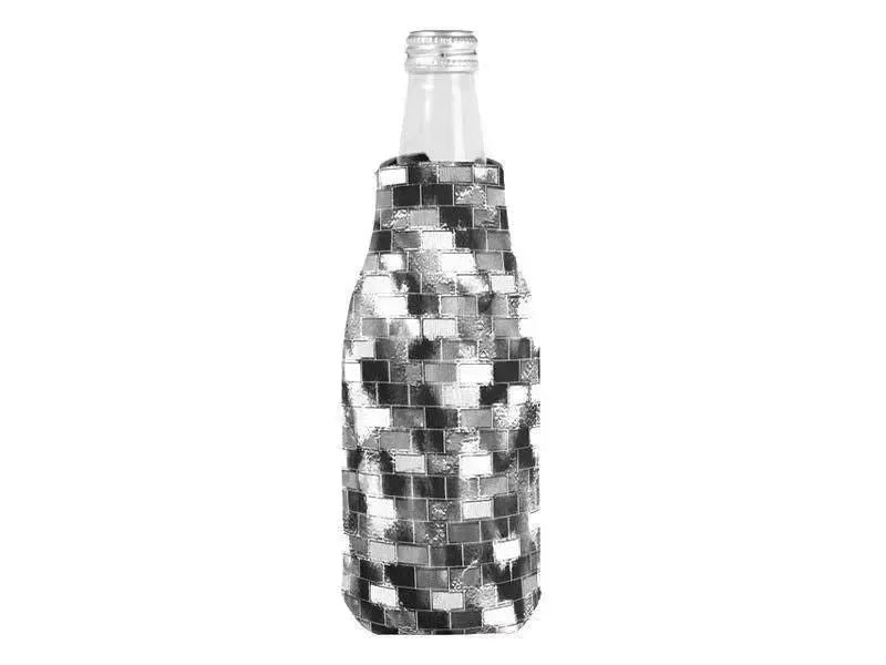 Bottle Cooler Sleeves – Bottle Koozies-BRICK WALL SMUDGED Bottle Cooler Sleeves – Bottle Koozies-Black & Grays & White-from COLORADDICTED.COM-