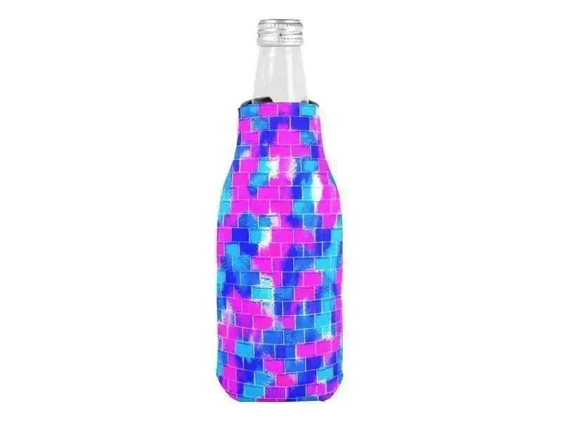 Bottle Cooler Sleeves – Bottle Koozies-BRICK WALL SMUDGED Bottle Cooler Sleeves – Bottle Koozies-Blues & Fuchsias-from COLORADDICTED.COM-