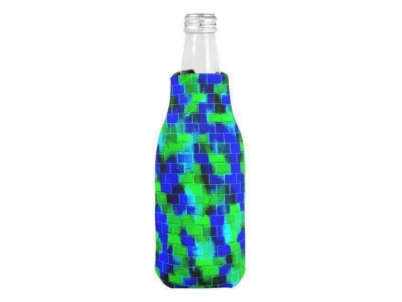 Bottle Cooler Sleeves – Bottle Koozies-BRICK WALL SMUDGED Bottle Cooler Sleeves – Bottle Koozies-Blues &amp; Greens-from COLORADDICTED.COM-