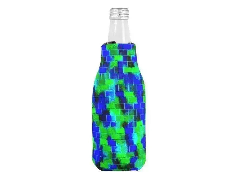 Bottle Cooler Sleeves – Bottle Koozies-BRICK WALL SMUDGED Bottle Cooler Sleeves – Bottle Koozies-Blues & Greens-from COLORADDICTED.COM-