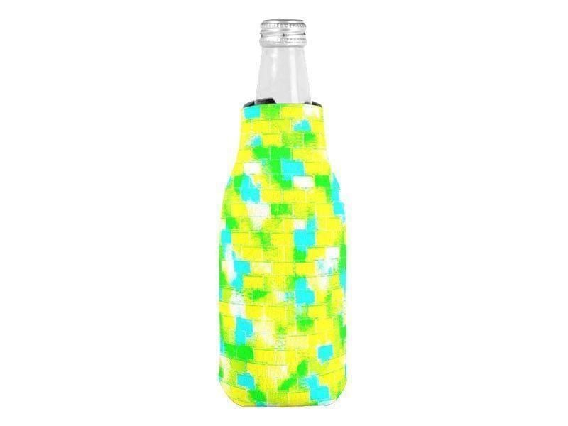 Bottle Cooler Sleeves – Bottle Koozies-BRICK WALL SMUDGED Bottle Cooler Sleeves – Bottle Koozies-Greens &amp; Yellows &amp; Light Blues-from COLORADDICTED.COM-