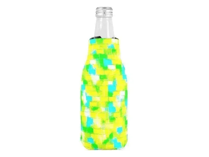 Bottle Cooler Sleeves – Bottle Koozies-BRICK WALL SMUDGED Bottle Cooler Sleeves – Bottle Koozies-Greens & Yellows & Light Blues-from COLORADDICTED.COM-