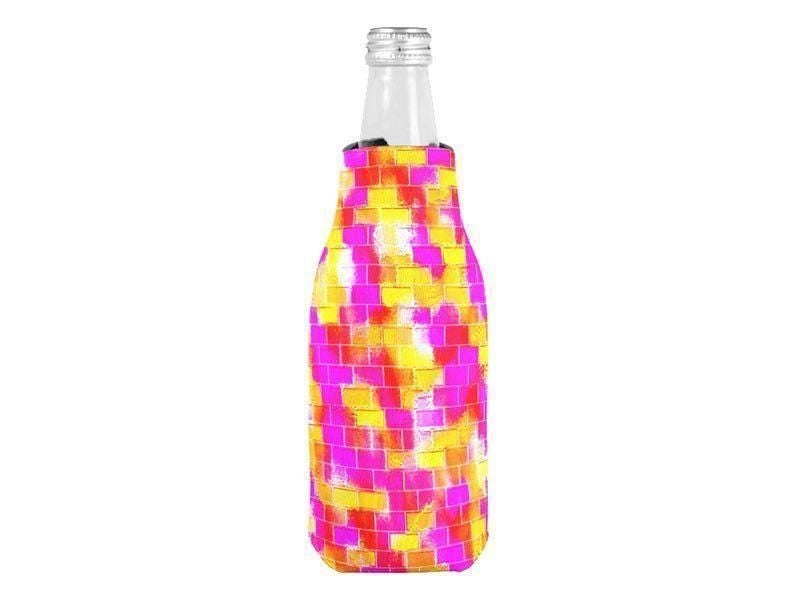 Bottle Cooler Sleeves – Bottle Koozies-BRICK WALL SMUDGED Bottle Cooler Sleeves – Bottle Koozies-Reds &amp; Oranges &amp; Yellows &amp; Fuchsias-from COLORADDICTED.COM-
