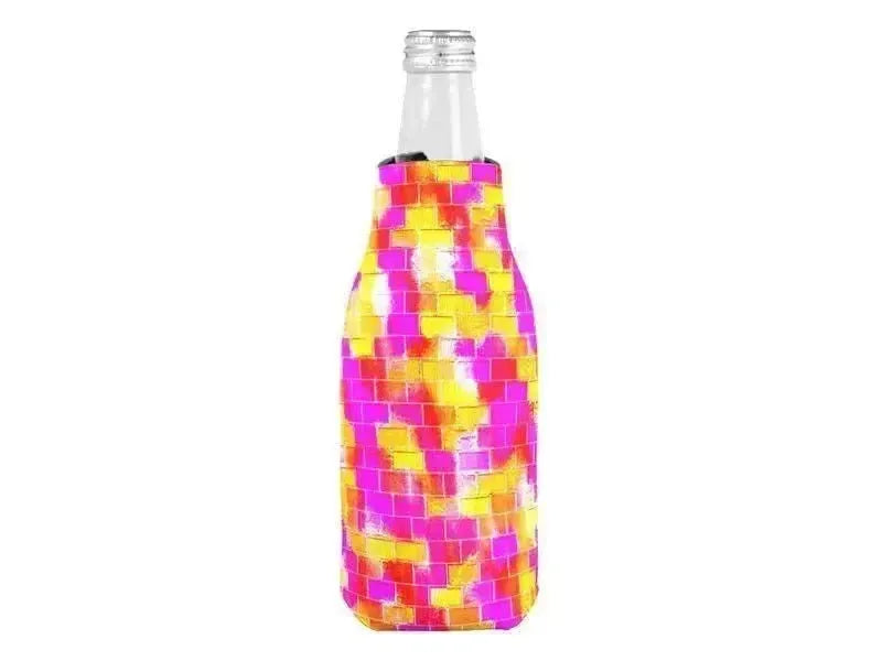 Bottle Cooler Sleeves – Bottle Koozies-BRICK WALL SMUDGED Bottle Cooler Sleeves – Bottle Koozies-Reds & Oranges & Yellows & Fuchsias-from COLORADDICTED.COM-