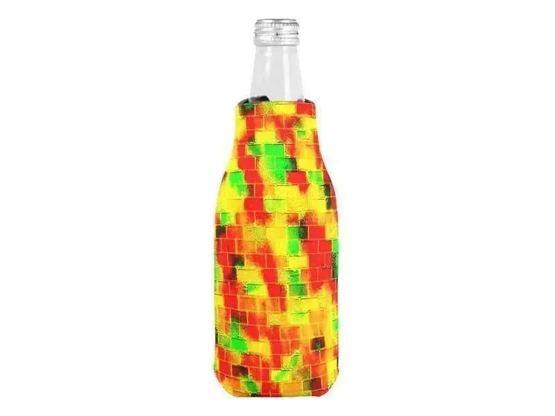 Bottle Cooler Sleeves – Bottle Koozies-BRICK WALL SMUDGED Bottle Cooler Sleeves – Bottle Koozies-Reds & Oranges & Yellows & Greens-from COLORADDICTED.COM-