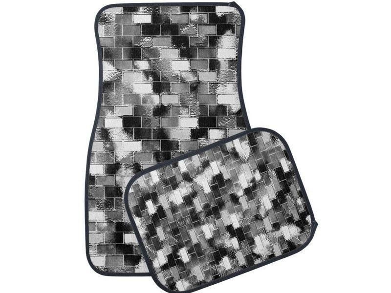 Car Mats-BRICK WALL SMUDGED Car Mats Sets-Black &amp; Grays &amp; White-from COLORADDICTED.COM-