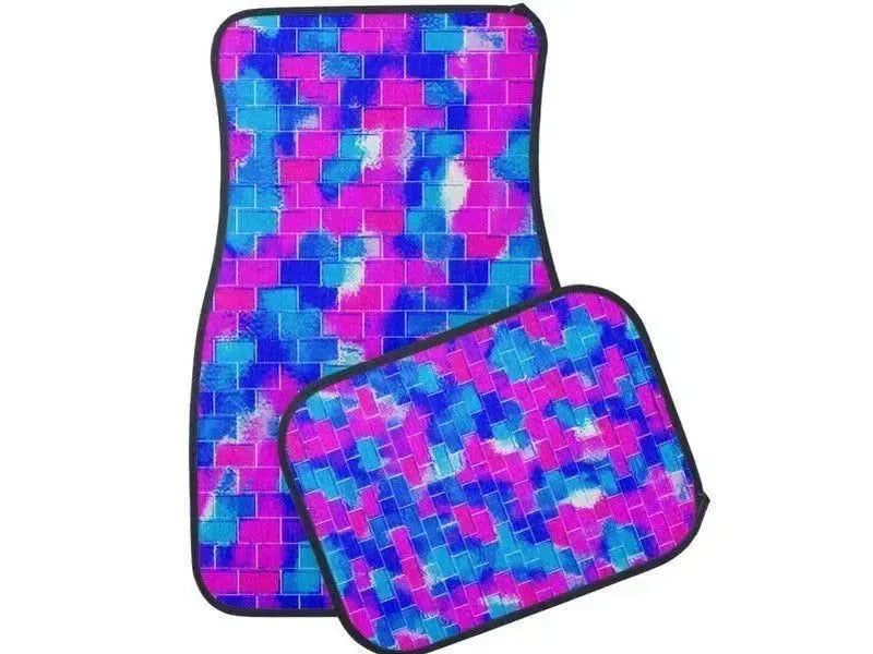 Car Mats-BRICK WALL SMUDGED Car Mats Sets-Blues & Fuchsias-from COLORADDICTED.COM-